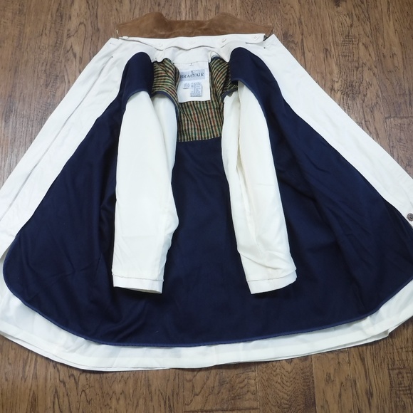 Braefair Brown Leather Trim&Detachable Lining&Collar Ivory Duffle Coat - Picture 8 of 11